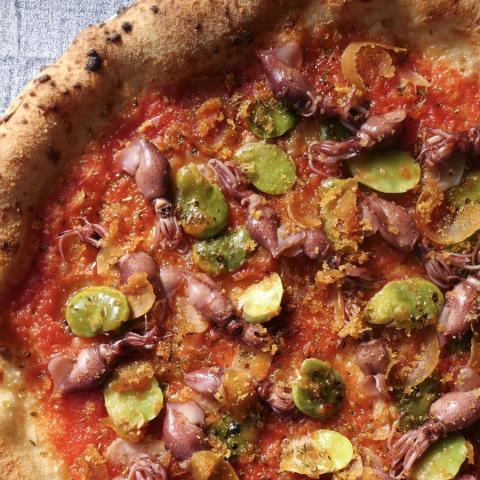 ホタルイカとそら豆、自家製からすみのマリナーラ